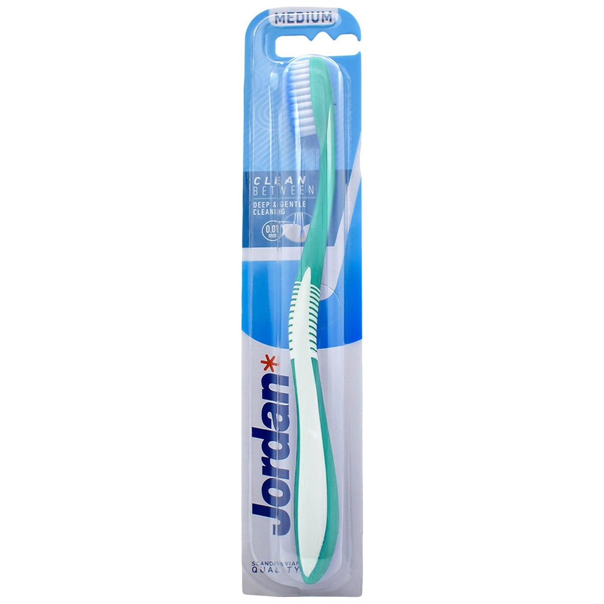 Jordan Clean Between Toothbrush Medium 0.01mm Μέτρια Οδοντόβουρτσα για Βαθύ Καθαρισμό με Εξαιρετικά Λεπτές Ίνες 1 Τεμάχιο, Κωδ 310035 – Τιρκουάζ