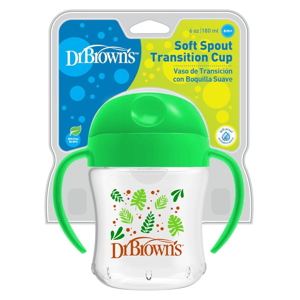 Dr. Brown’s Soft Spout Transition Cup TC 61001 6m+ Κύπελλο Εκπαίδευσης με Λαβές & Μαλακό Στόμιο από 6 Μηνών 1 Τεμάχιο – Πράσινο