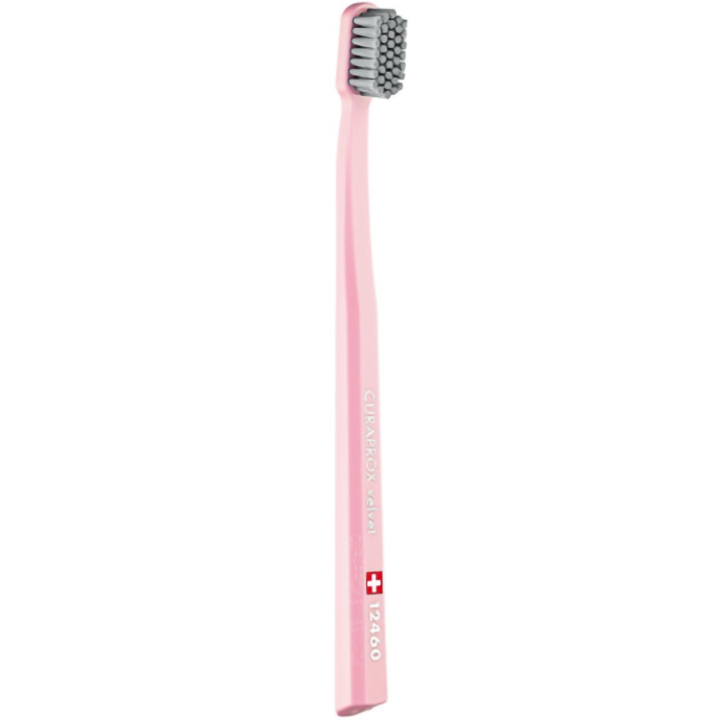 Curaprox CS 12460 Velvet Toothbrush Οδοντόβουρτσα με Εξαιρετικά Απαλές & Πυκνές Ίνες Curen για Πολύ Ευαίσθητα Δόντια 1 Τεμάχιο – Ροζ / Γκρι
