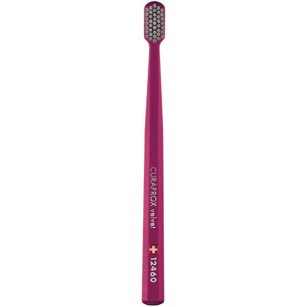 Curaprox CS 12460 Velvet Toothbrush Οδοντόβουρτσα με Εξαιρετικά Απαλές & Πυκνές Ίνες Curen για Πολύ Ευαίσθητα Δόντια 1 Τεμάχιο – Φούξια / Γκρι