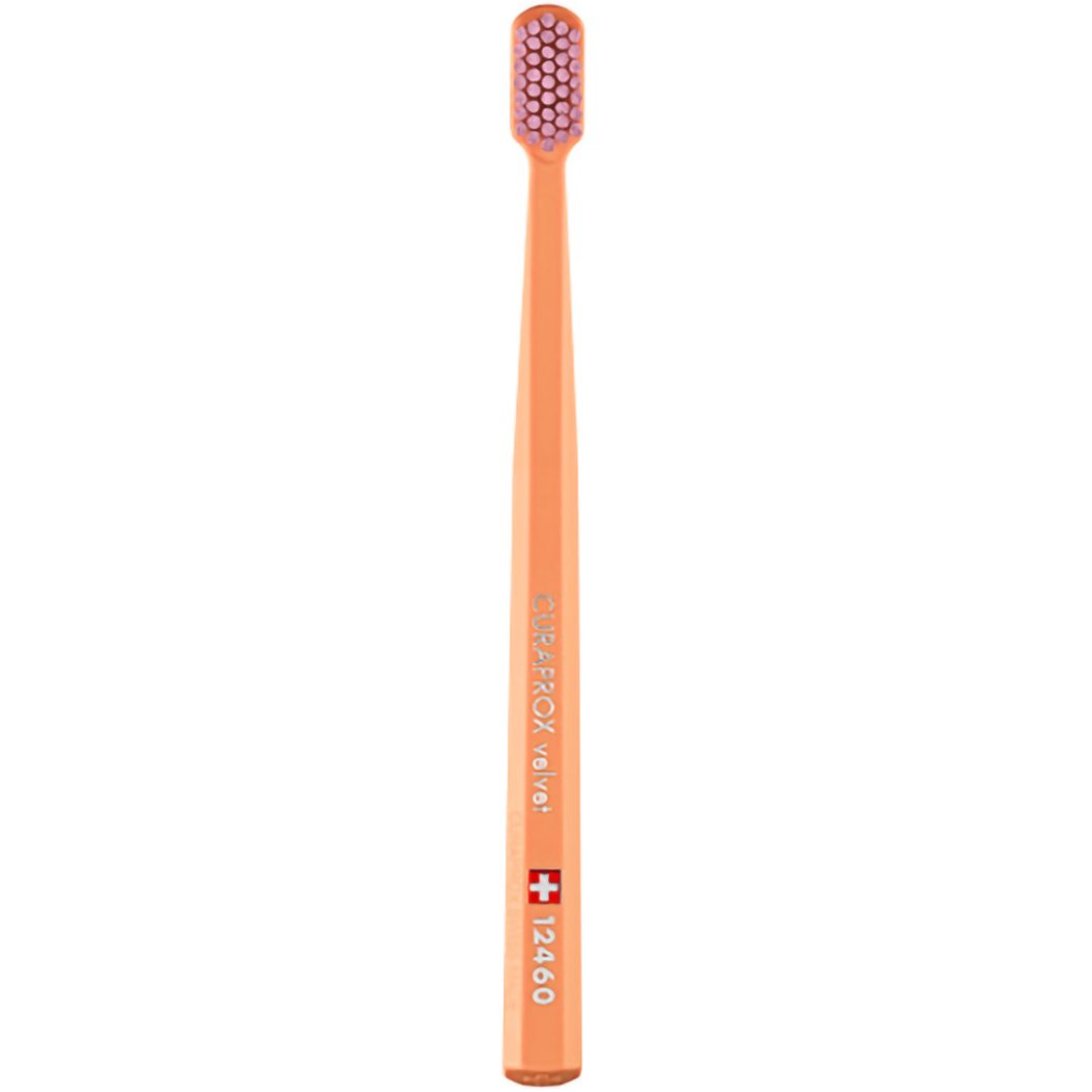 Curaprox CS 12460 Velvet Toothbrush Οδοντόβουρτσα με Εξαιρετικά Απαλές & Πυκνές Ίνες Curen για Πολύ Ευαίσθητα Δόντια 1 Τεμάχιο – Πορτοκαλί / Ροζ