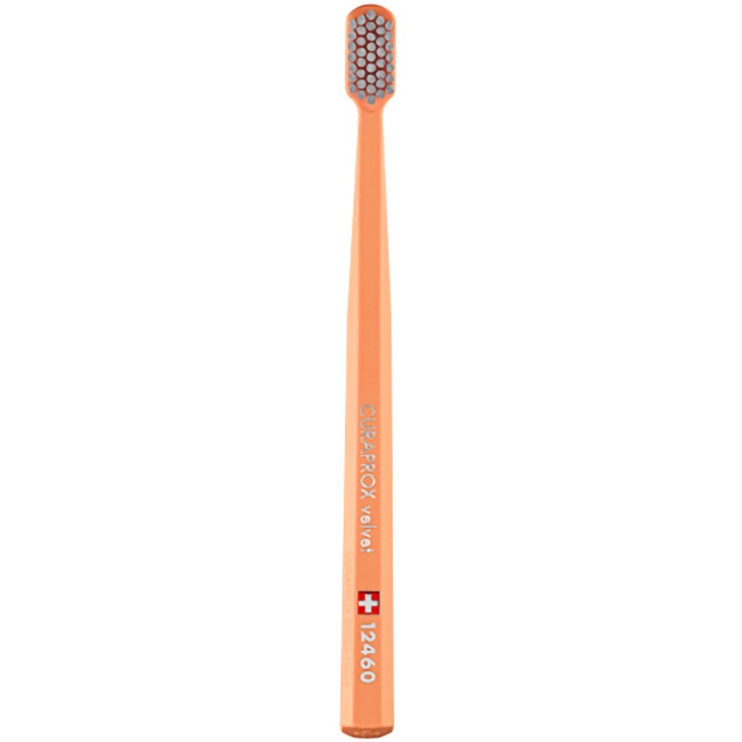 Curaprox CS 12460 Velvet Toothbrush Οδοντόβουρτσα με Εξαιρετικά Απαλές & Πυκνές Ίνες Curen για Πολύ Ευαίσθητα Δόντια 1 Τεμάχιο – Πορτοκαλί / Γκρι