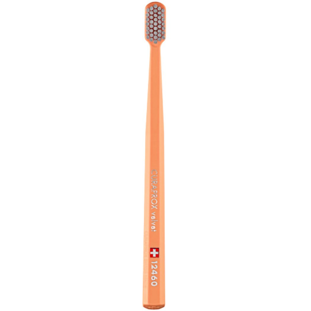 Curaprox CS 12460 Velvet Toothbrush Οδοντόβουρτσα με Εξαιρετικά Απαλές & Πυκνές Ίνες Curen για Πολύ Ευαίσθητα Δόντια 1 Τεμάχιο – Πορτοκαλί / Γκρι