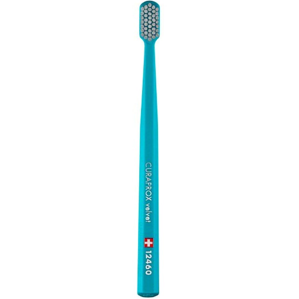 Curaprox CS 12460 Velvet Toothbrush Οδοντόβουρτσα με Εξαιρετικά Απαλές & Πυκνές Ίνες Curen για Πολύ Ευαίσθητα Δόντια 1 Τεμάχιο - Πετρόλ / Γκρι