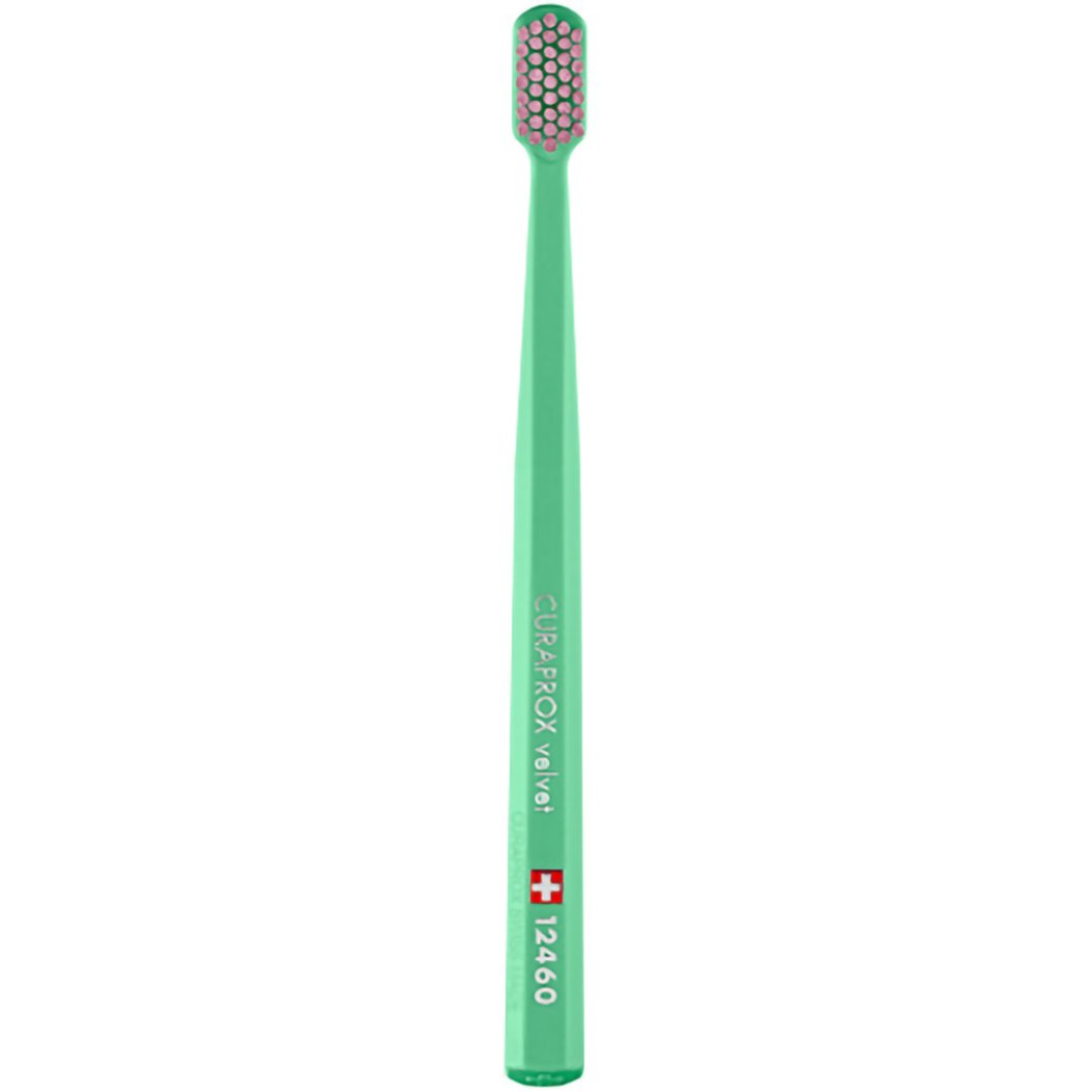 Curaprox CS 12460 Velvet Toothbrush Οδοντόβουρτσα με Εξαιρετικά Απαλές & Πυκνές Ίνες Curen για Πολύ Ευαίσθητα Δόντια 1 Τεμάχιο – Πράσινο / Ροζ