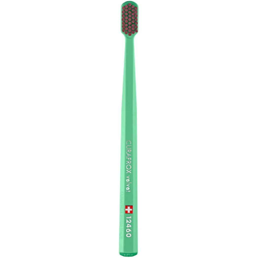 Curaprox CS 12460 Velvet Toothbrush Οδοντόβουρτσα με Εξαιρετικά Απαλές & Πυκνές Ίνες Curen για Πολύ Ευαίσθητα Δόντια 1 Τεμάχιο – Πράσινο / Μπορντό