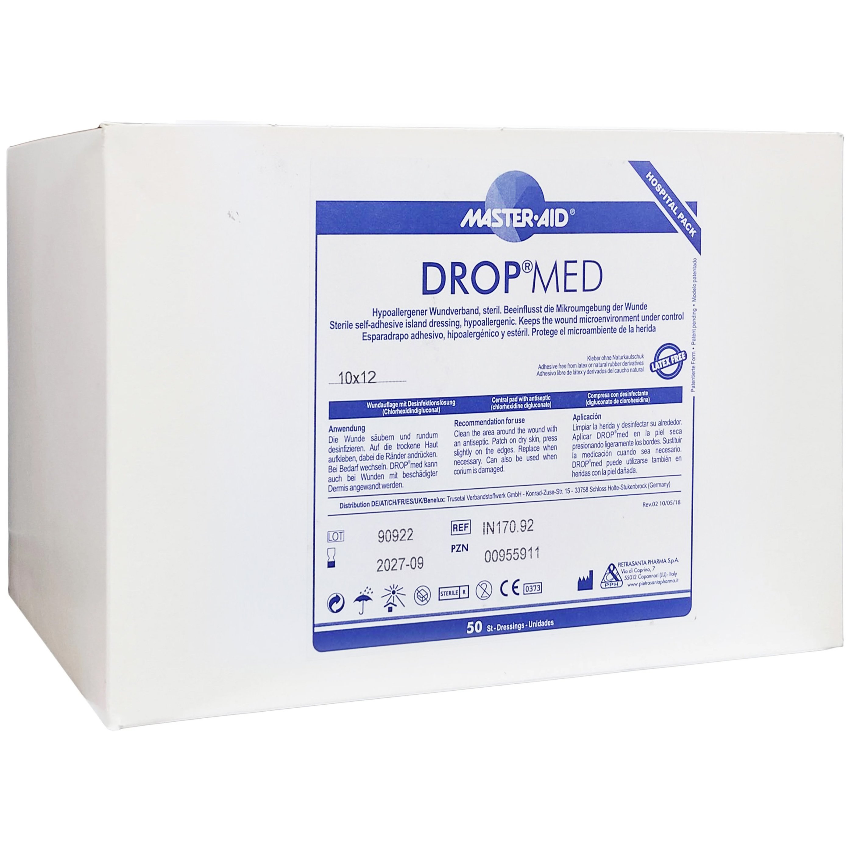 Master Aid Drop Med 10cm x 12cm Αυτοκόλλητες Γάζες με Ειδική Αντικολλητική Επιφάνεια 50 Τεμάχια