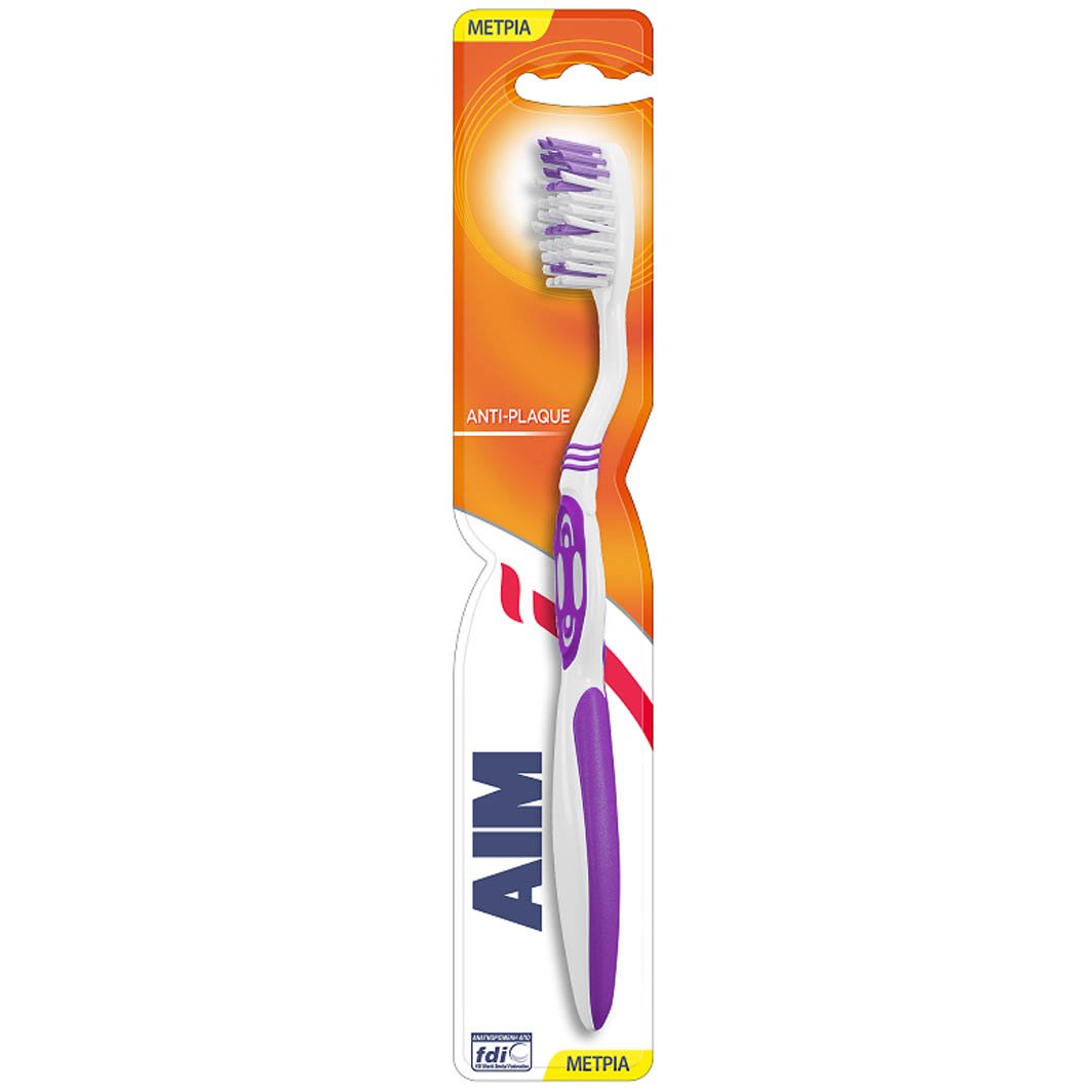 Aim Antiplaque Medium Toothbrush Οδοντόβουρτσα Μέτρια 1 Τεμάχιο – Μωβ