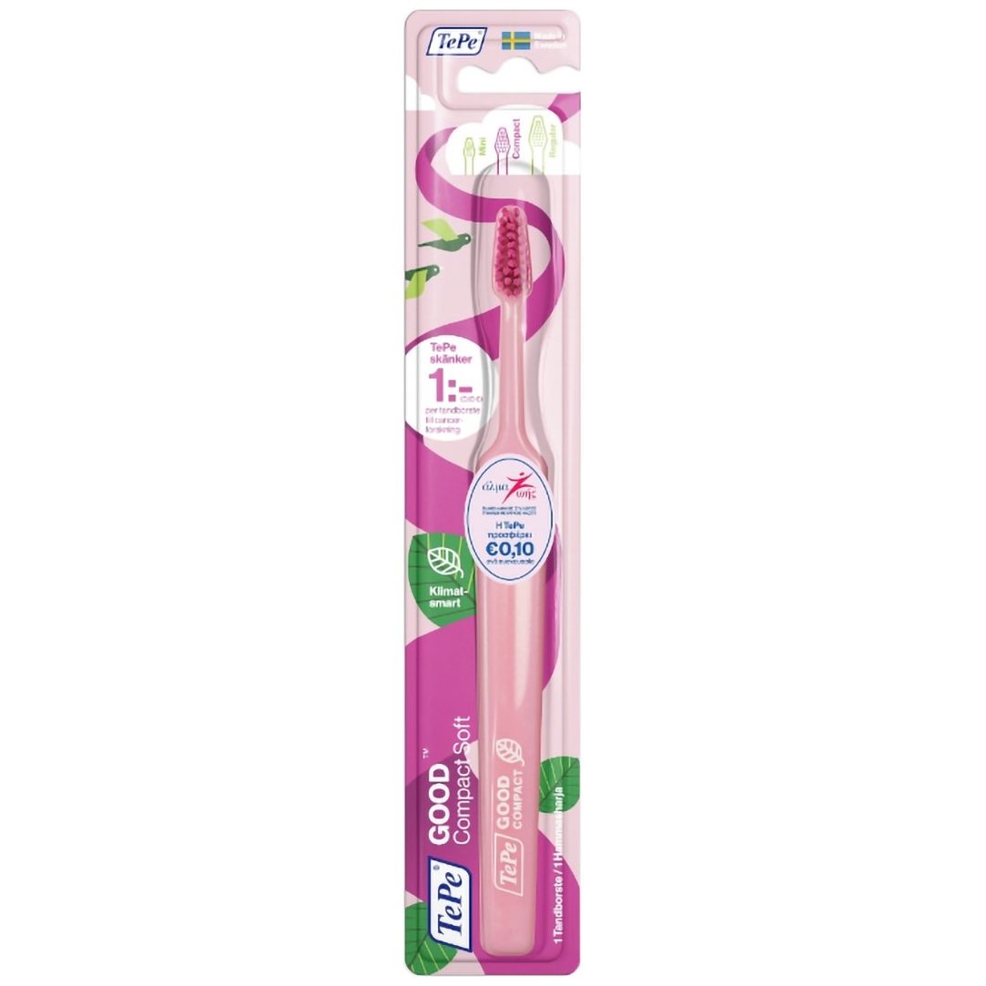 TePe Good Compact Soft Toothbrush Ροζ Μαλακή Οδοντόβουρτσα Κατασκευασμένη με Συστατικά Βιολογικής Προέλευσης 1 Τεμάχιο
