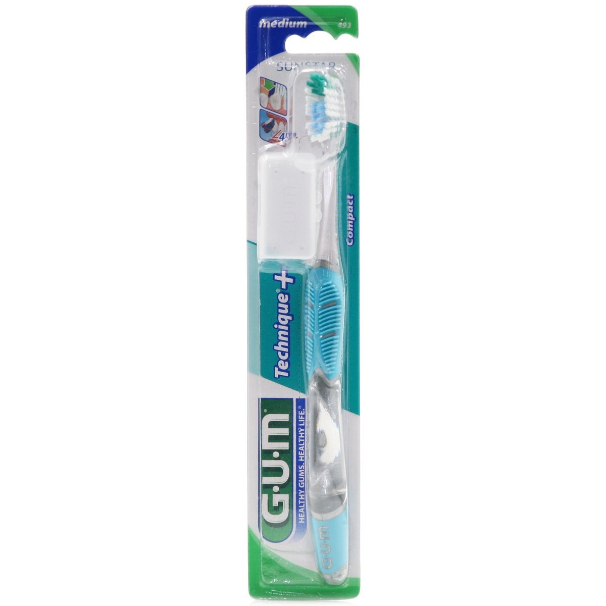 Gum Technique+ Compact Medium Toothbrush 1 Τεμάχιο, Κωδ 493 – Πετρόλ,Χειροκίνητη Οδοντόβουρτσα Μέτρια με Θήκη Προστασίας