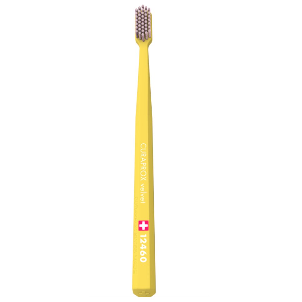 Curaprox CS 12460 Velvet Toothbrush Οδοντόβουρτσα με Εξαιρετικά Απαλές & Πυκνές Ίνες Curen για Πολύ Ευαίσθητα Δόντια 1 Τεμάχιο – Κίτρινο / Ροζ