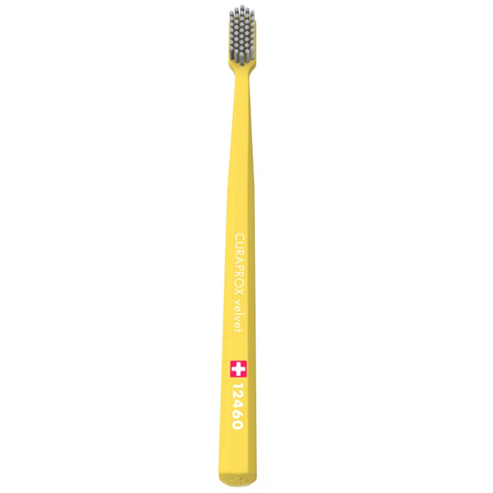 Curaprox CS 12460 Velvet Toothbrush Οδοντόβουρτσα με Εξαιρετικά Απαλές & Πυκνές Ίνες Curen για Πολύ Ευαίσθητα Δόντια 1 Τεμάχιο – Κίτρινο / Γκρι