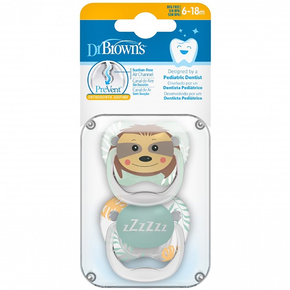 Dr. Brown’s PreVent Glow in the Dark Orthodontic Silicone Soother Ορθοδοντική Πιπίλα Σιλικόνης που Λάμπει στο Σκοτάδι 6-18m 2 Τεμάχια – Πράσινο / Διάφανο