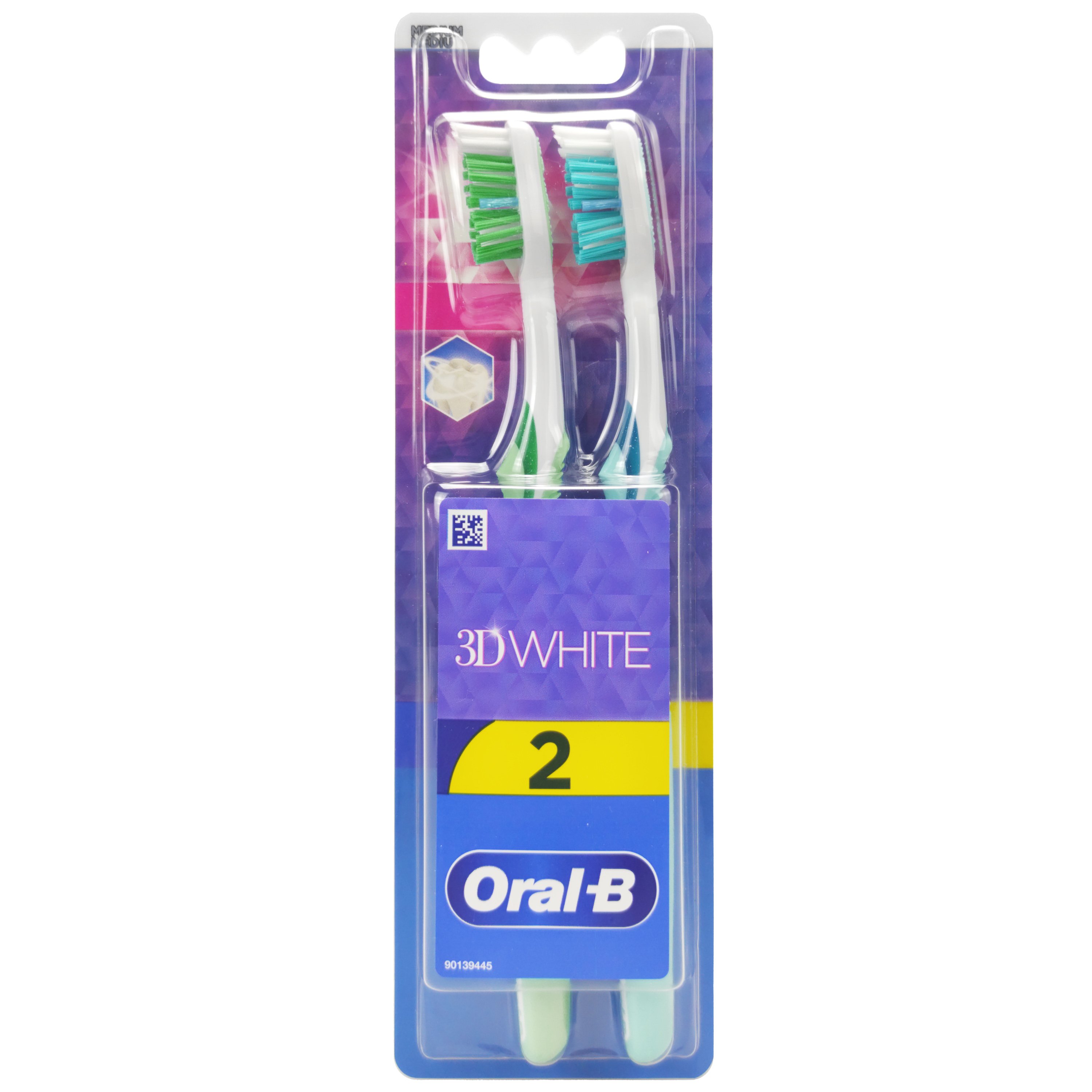 Oral-B 3D White Duo Medium Toothbrush Μέτρια Χειροκίνητη Οδοντόβουρτσα για Ενήλικες 2 Τεμάχια – Πράσινο / Γαλάζιο