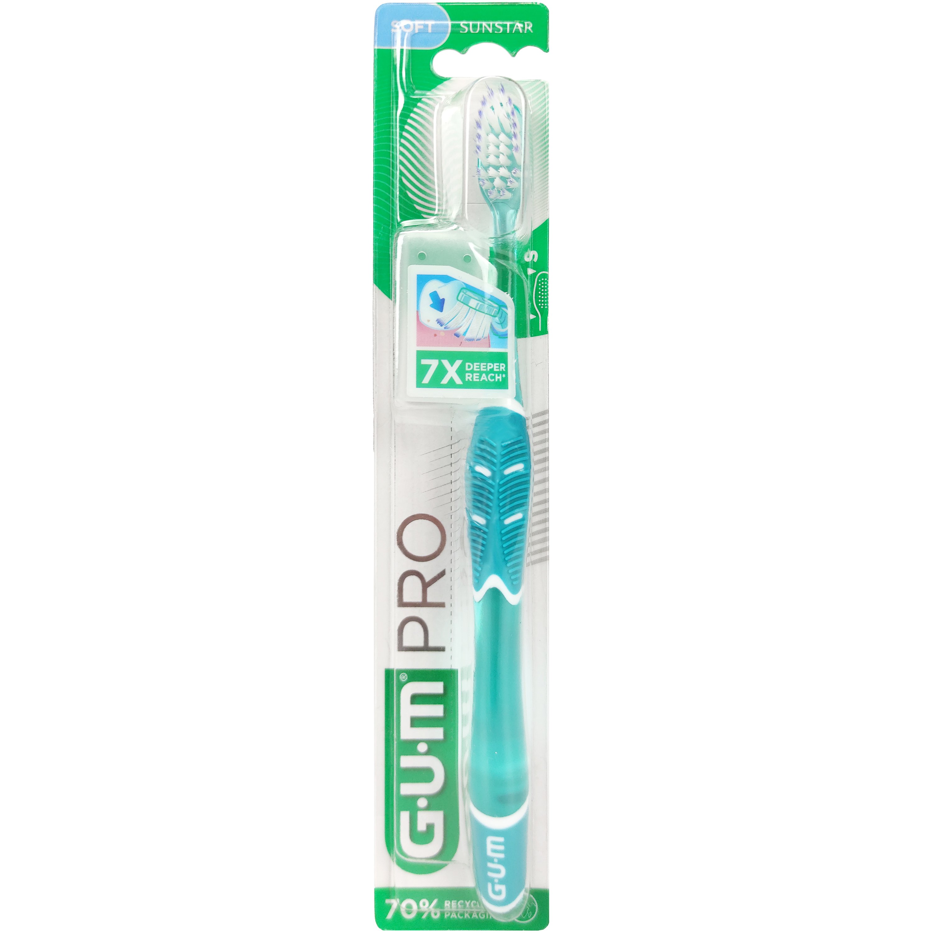 Gum Gum Pro Soft Toothbrush Τιρκουάζ Μαλακή Χειροκίνητη Οδοντόβουρτσα για Βαθύ Καθαρισμό & Αφαίρεση της Πλάκας 1 Τεμάχιο, Κωδ 525