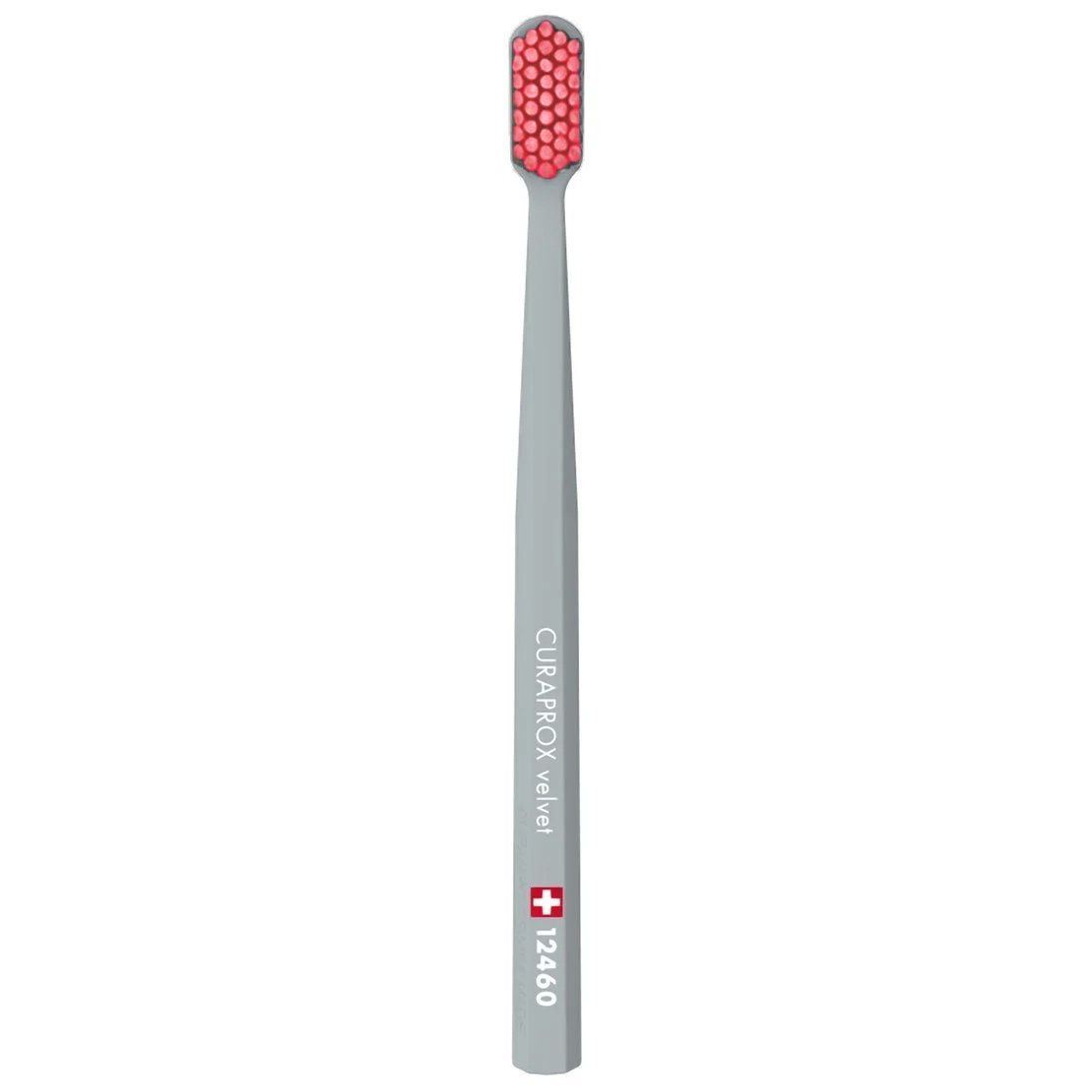 Curaprox CS 12460 Velvet Toothbrush Οδοντόβουρτσα με Εξαιρετικά Απαλές & Πυκνές Ίνες Curen για Πολύ Ευαίσθητα Δόντια 1 Τεμάχιο - Γκρι / Ροζ