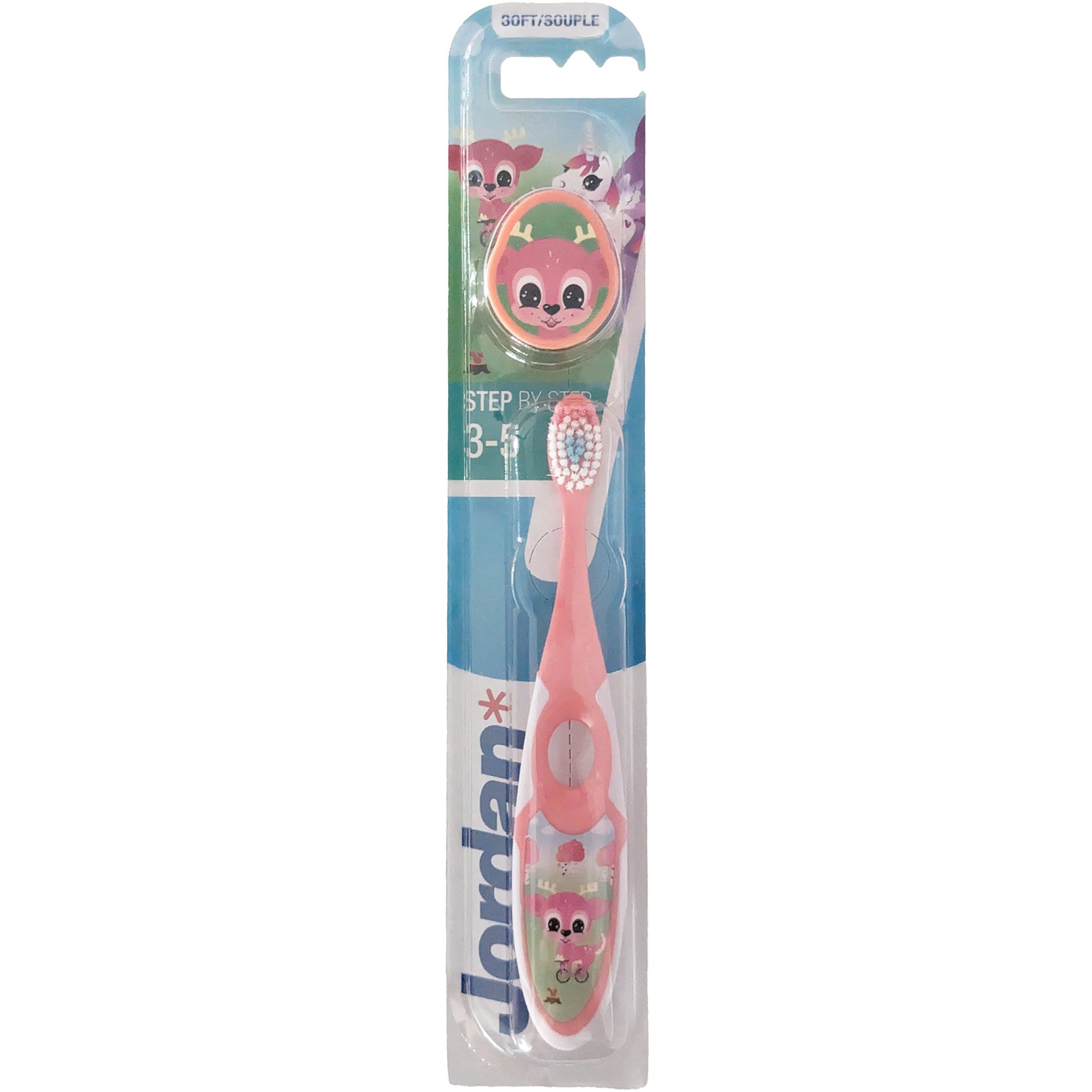 Jordan Step By Step Soft 3-5 Years 1 Τεμάχιο Παιδική Μαλακή Οδοντόβουρτσα Κατάλληλη από 3 Έως 5 Ετών Κωδ 310015 – Σομόν / Λευκό