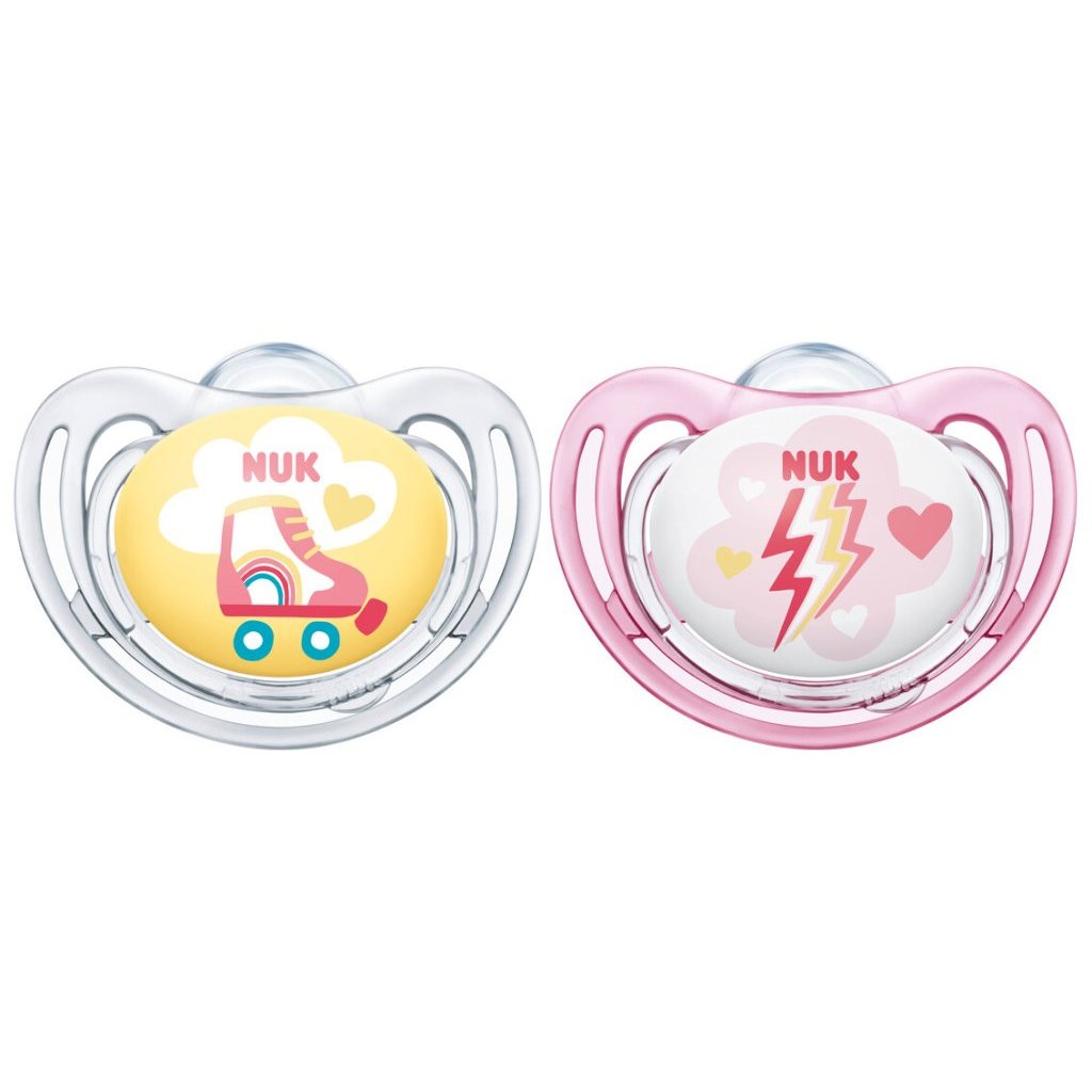 Nuk Freestyle Silicon Soother 18-36m Ορθοδοντική Πιπίλα Σιλικόνης με Θήκη 2 Τεμάχια – Διάφανο / Ροζ