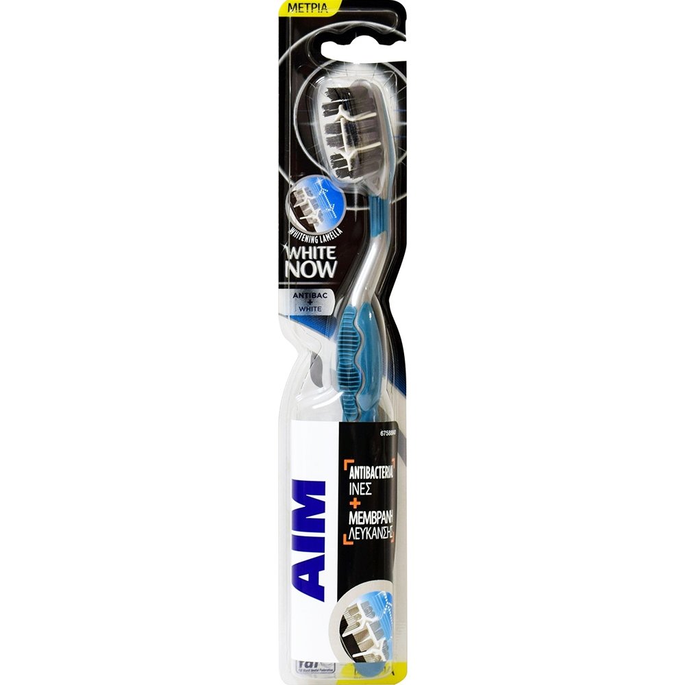 Aim White Now Antibac + White Medium Toothbrush Μέτρια Οδοντόβουρτσα για πιο Λεία, Λευκότερα Δόντια με Ίνες Κατά των Βακτηρίων 1 Τεμάχιο – Πετρόλ