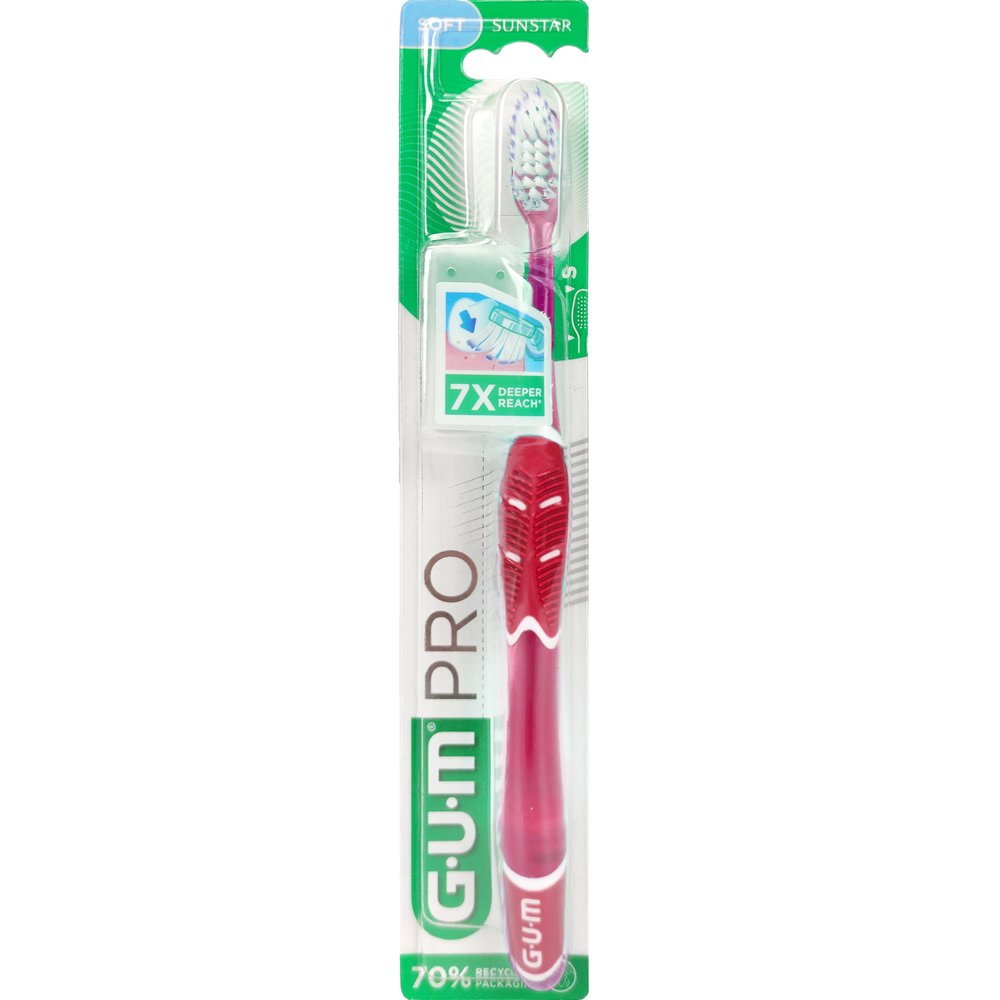 Gum Pro Soft Toothbrush Μαλακή Χειροκίνητη Οδοντόβουρτσα για Βαθύ Καθαρισμό & Αφαίρεση της Πλάκας 1 Τεμάχιο, Κωδ 525 – Φούξια