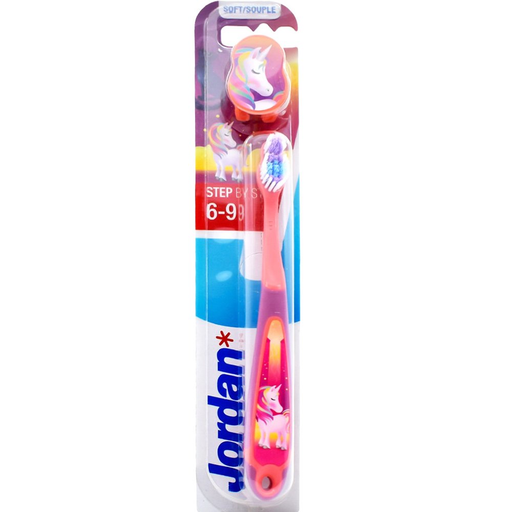 Jordan Jordan Step by Step 6-9 Years Soft Toothbrush Μαλακή Παιδική Οδοντόβουρτσα Κατάλληλη από 6 Έως 9 Ετών για Βαθύ Καθαρισμό με Καπάκι 1 Τεμάχιο - Unicorn
