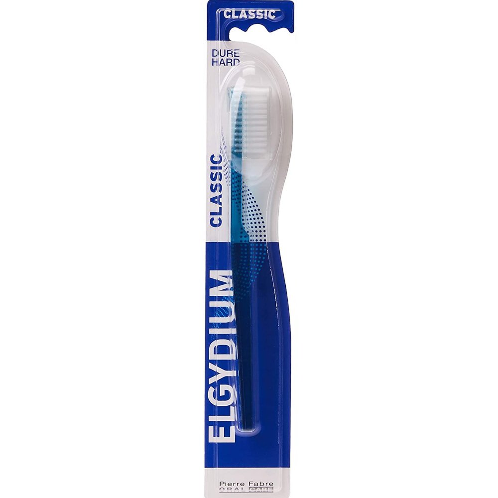 Elgydium Classic Hard Toothbrush Χειροκίνητη Σκληρή Οδοντόβουρτσα Ενηλίκων με Εργονομική Λαβή & Αποστρογγυλεμένες Ίνες 1 Τεμάχιο – Γαλάζιο