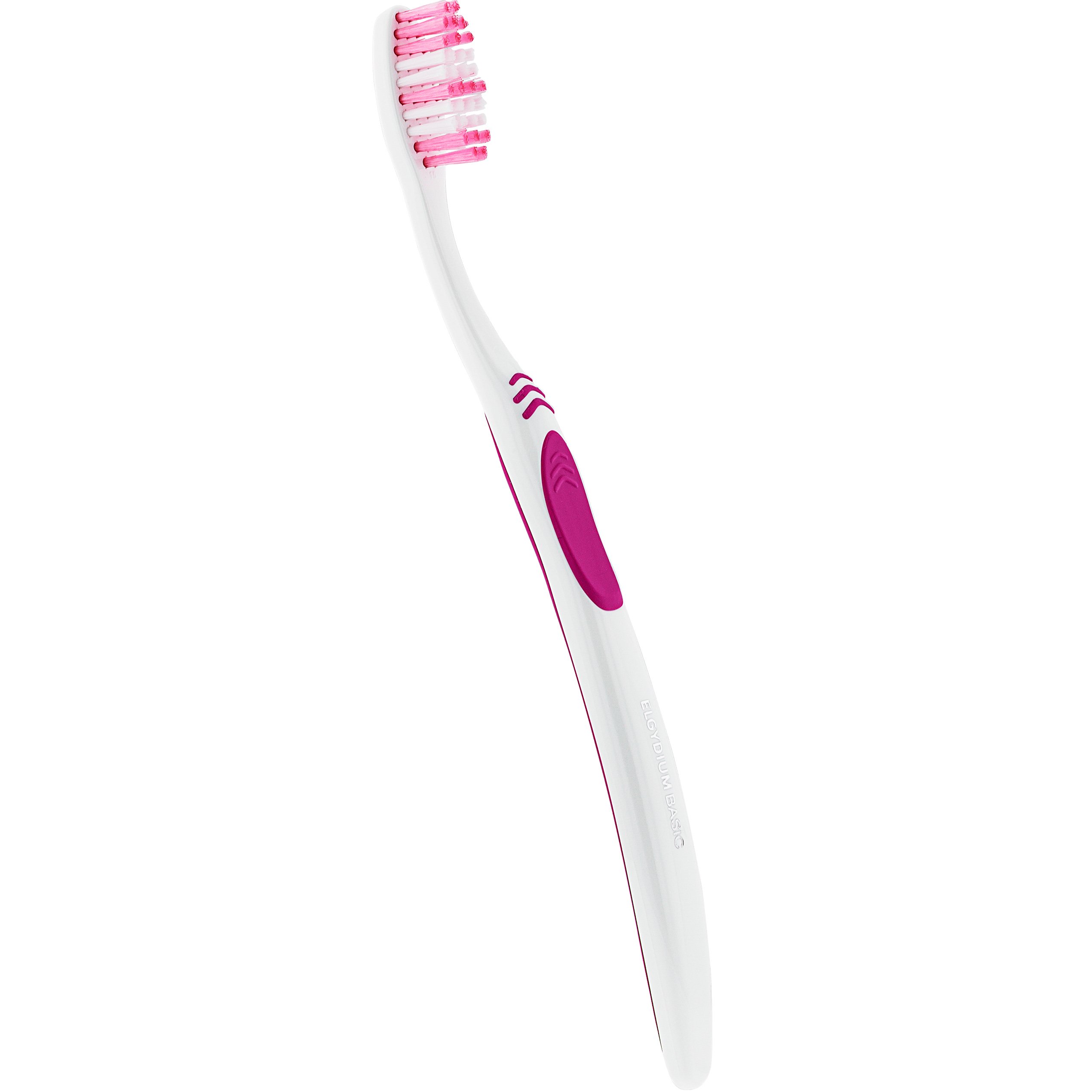 Elgydium Basic Medium Toothbrush Χειροκίνητη Μέτριας Σκληρότητας Οδοντόβουρτσα με Εργονομική Λαβή 1 Τεμάχιο - Φούξια