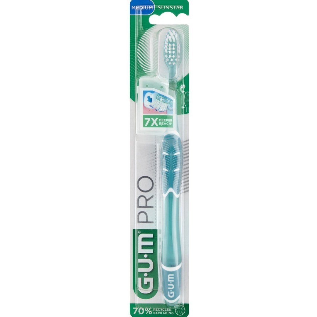 Gum Gum Pro Medium Toothbrush Μεσαίας Σκληρότητας Χειροκίνητη Οδοντόβουρτσα για Βαθύ Καθαρισμό & Αφαίρεση της Πλάκας με Καπάκι 1 Τεμάχιο, Κωδ 528 - Πετρόλ