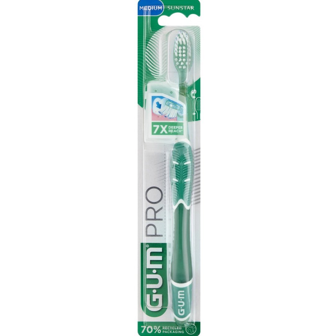 Gum Pro Medium Toothbrush Μεσαίας Σκληρότητας Χειροκίνητη Οδοντόβουρτσα για Βαθύ Καθαρισμό & Αφαίρεση της Πλάκας με Καπάκι 1 Τεμάχιο, Κωδ 528 - Πράσινο