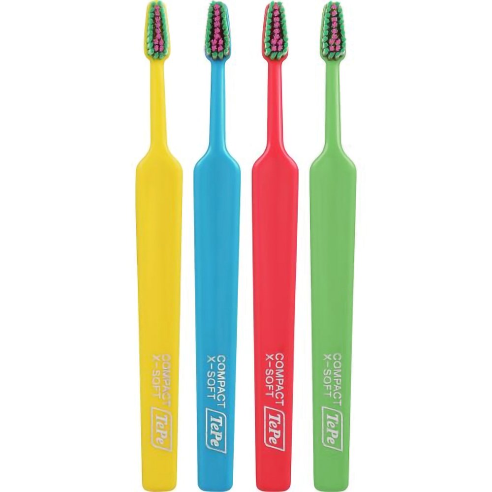 Tepe Colour Compact Extra Soft Toothbrush Οδοντόβουρτσα με Πολύ Μαλακές Ίνες & Μικρό Μέγεθος Κεφαλής 4 Τεμάχια - Multicolor 3