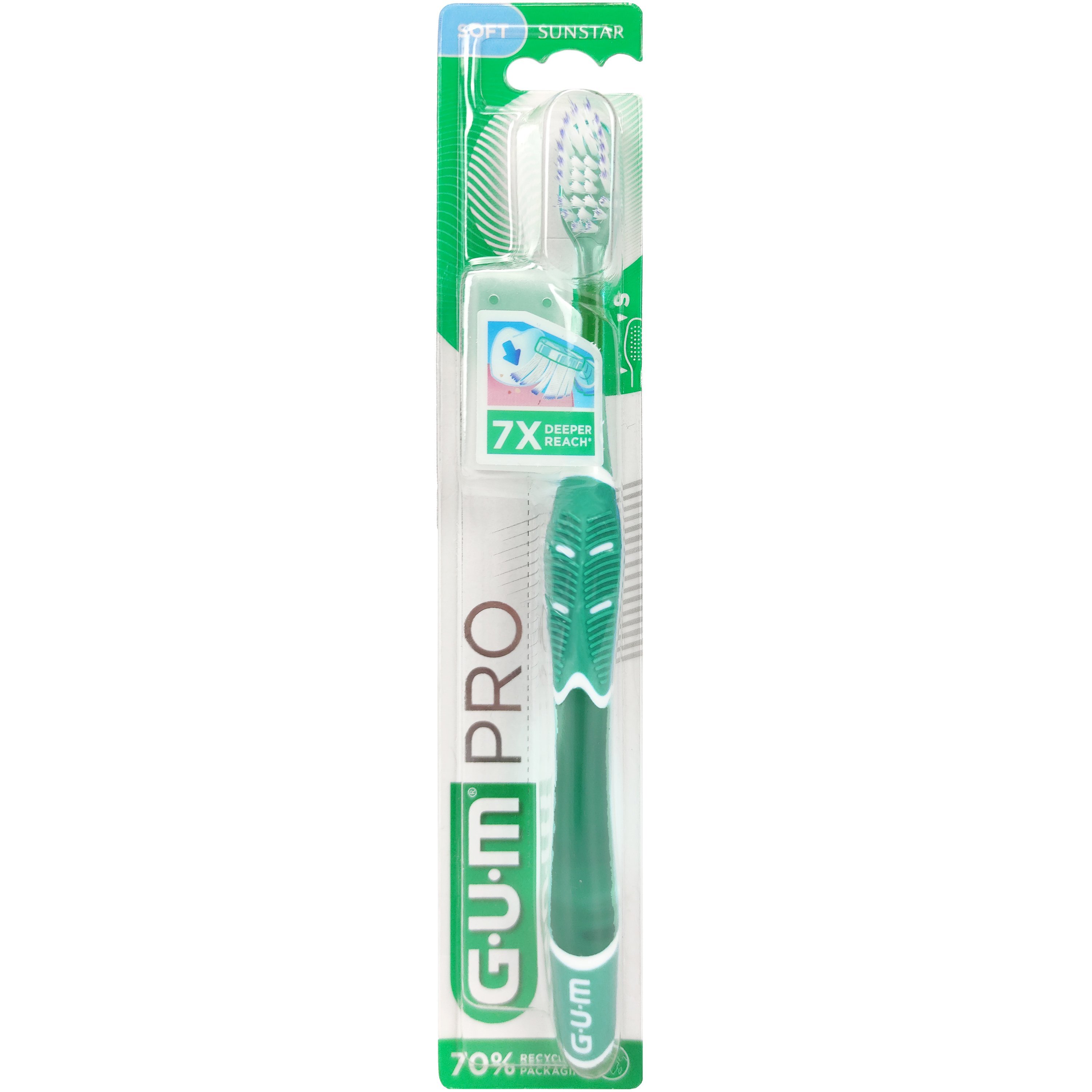 Gum Gum Pro Soft Toothbrush Κωδ 525 Μαλακή Χειροκίνητη Οδοντόβουρτσα για Βαθύ Καθαρισμό & Αφαίρεση της Πλάκας, 1 Τεμάχιο - Πράσινο