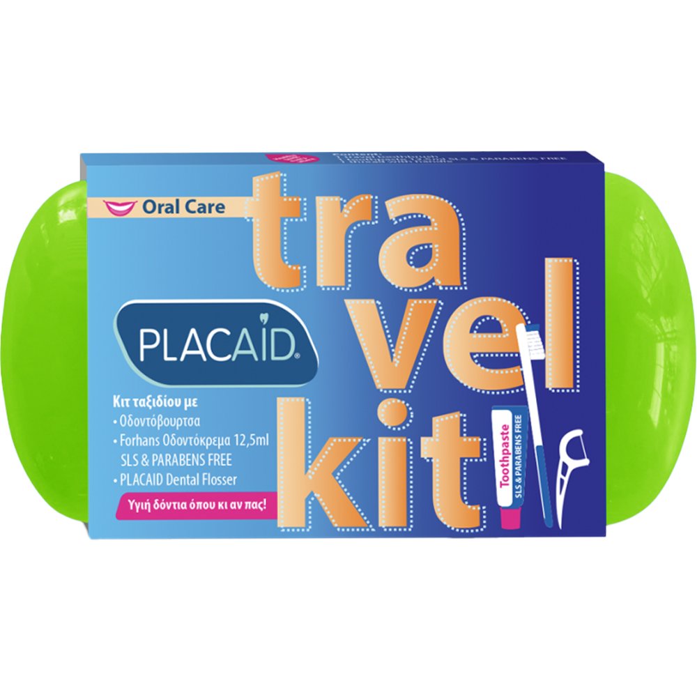 Plac Aid Plac Aid Oral Care Travel Kit Κιτ Ταξιδίου Στοματικής Υγιεινής που Περιλαμβάνει Οδοντόβουρτσα, Οδοντόκρεμα & Οδοντικό Νήμα με Λαβή 1 Τεμάχιο - Πράσινο