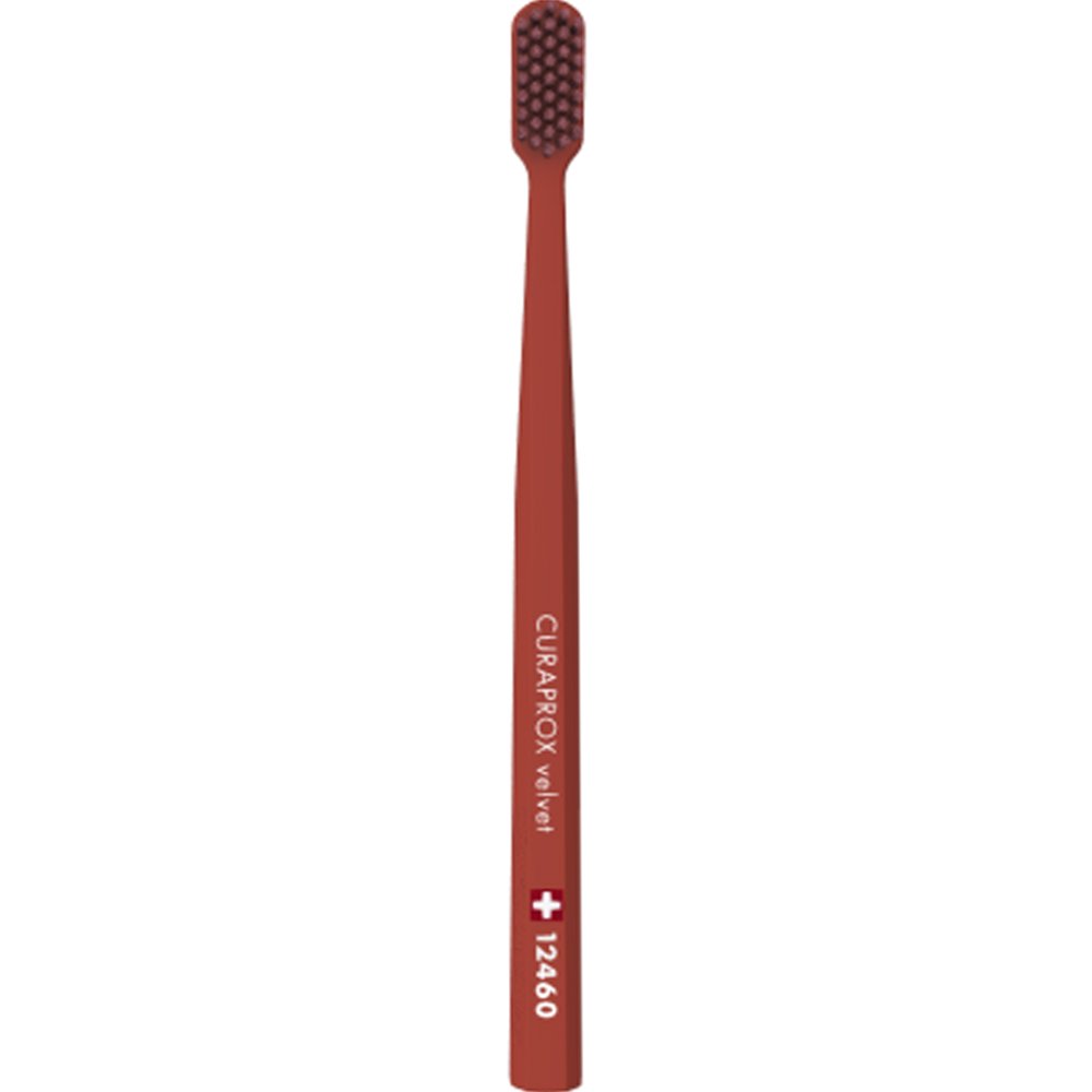 Curaprox CS 12460 Velvet Toothbrush Οδοντόβουρτσα με Εξαιρετικά Απαλές & Πυκνές Ίνες Curen για Πολύ Ευαίσθητα Δόντια 1 Τεμάχιο - Καφέ / Μπορντό