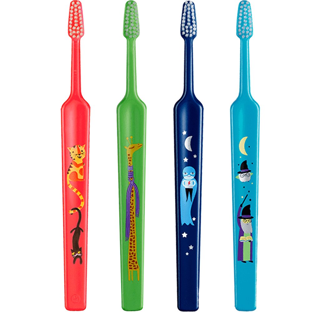 Tepe TePe Kids Extra Soft Toothbrush 0-3 Years Οδοντόβουρτσα με Μικρή Κωνική Κεφαλή & Πολύ Μαλακές Ίνες Κατάλληλη για τα Πρώτα Δόντια 4 Τεμάχια - Mutlicolor 1