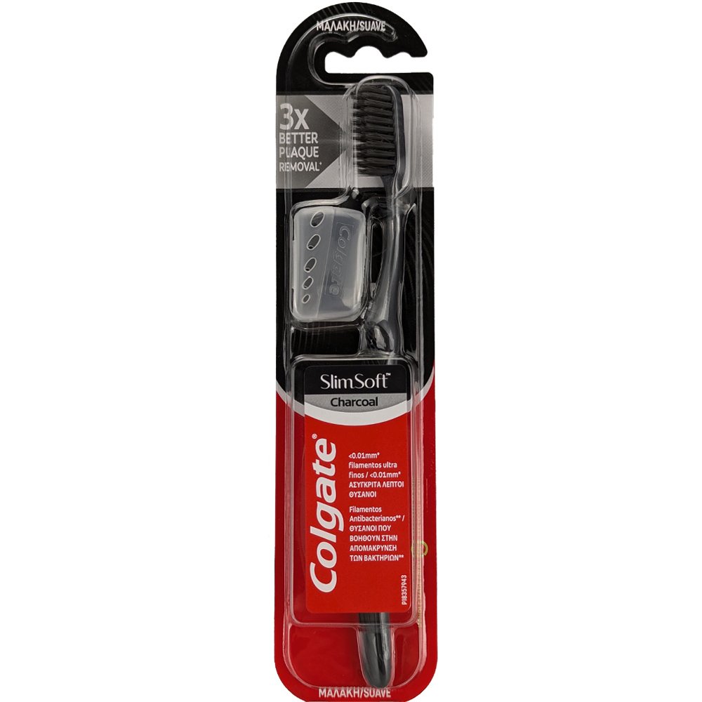 Colgate SlimSoft Charcoal Soft Toothbrush Μαλακή Οδοντόβουρτσα με Πάρα Πολύ Λεπτές Ίνες Εμπλουτισμένες με Ξυλάνθρακα 1 Τεμάχιο