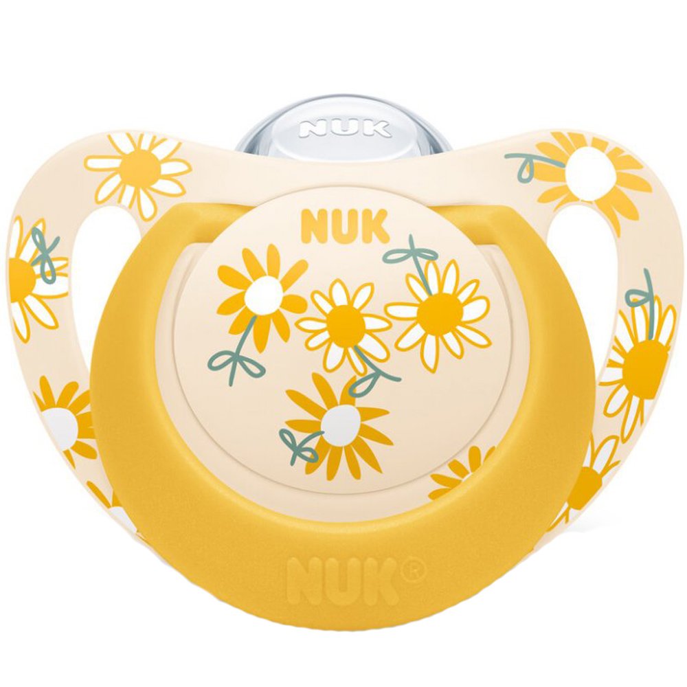 Nuk Star Silicone Soother 6-18m Ορθοδοντική Πιπίλα Σιλικόνης με Θήκη 1 Τεμάχιο - Κίτρινο