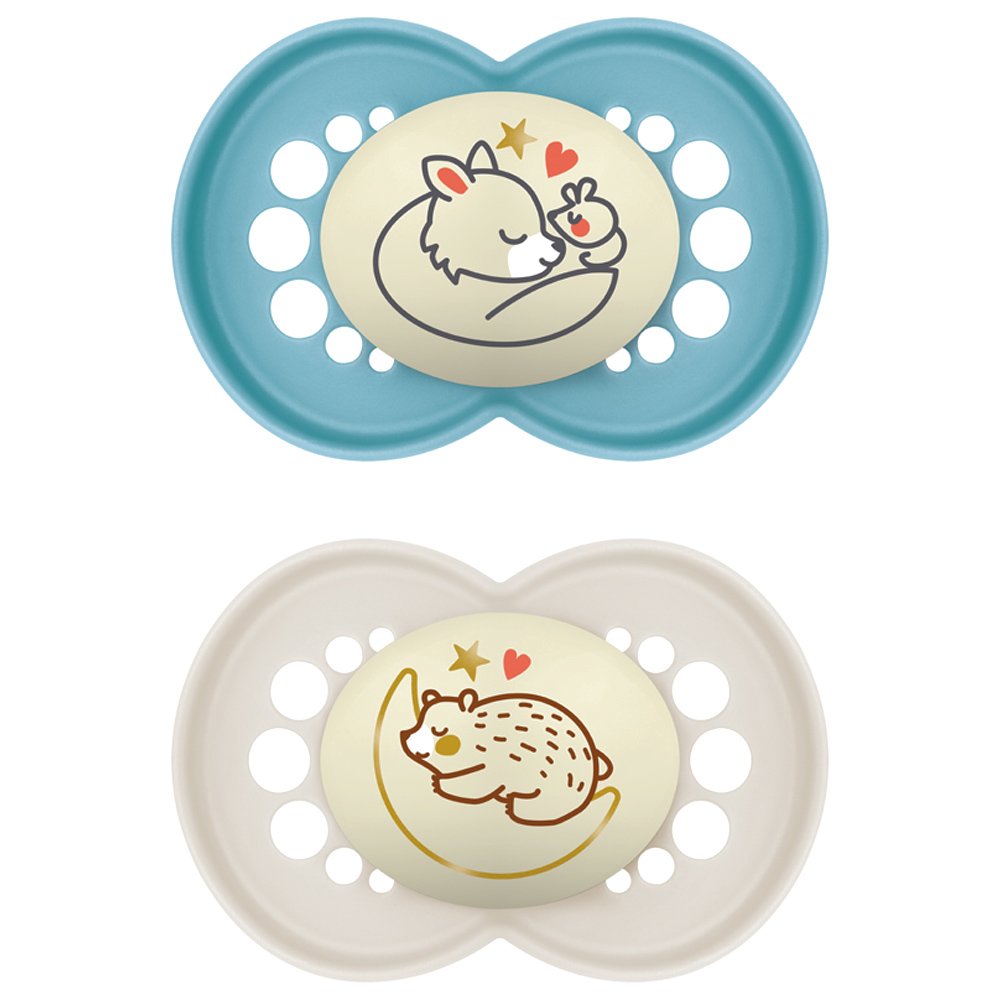 Mam Mam Original Night Orthodontic Silicone Soother 6 - 16m Ορθοδοντική Πιπίλα Σιλικόνης που Λάμπει στο Σκοτάδι από 6 Έως 16 Μηνών 2 Τεμάχια, Κωδ 160S - Μπλε / Γκρι