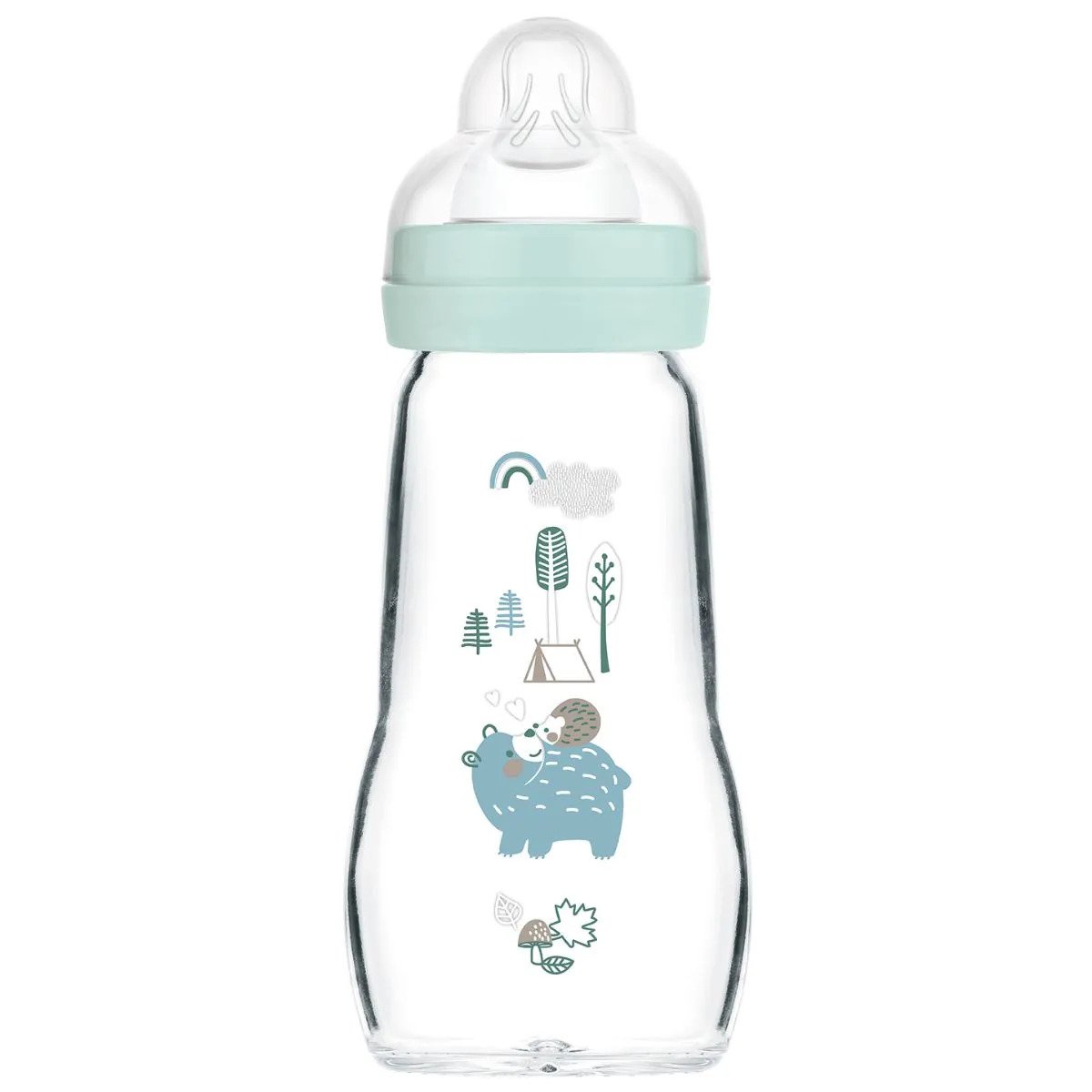 Mam Mam Feel Good Premium Glass Bottle 2m+ Γυάλινο Μπιμπερό με Επίπεδη, Μαλακή Θηλή Σιλικόνης 260ml Κωδ 375SB - Γαλάζιο 2
