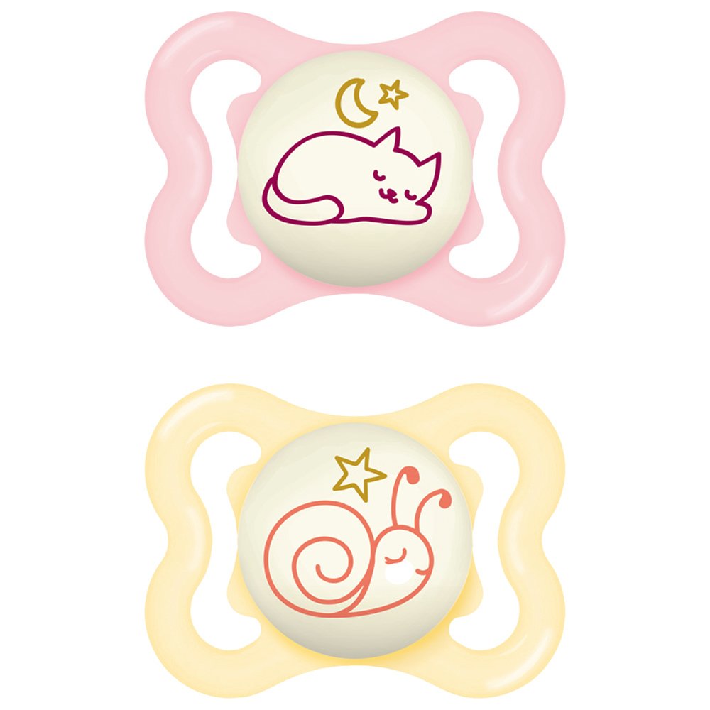 Mam Supreme Night Silicone Soother 2-6m Ορθοδοντική Πιπίλα Σιλικόνης που Λάμπει στο Σκοτάδι 2 Τεμάχια, Κωδ 148S - Ροζ / Κίτρινο