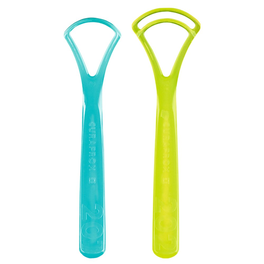 Curaprox Curparox Tongue Cleaner CTC 203 Καθαριστής Γλώσσας Διπλής & Μονής Επιφάνειας 2 Τεμάχια - Μπλε / Κίτρινο