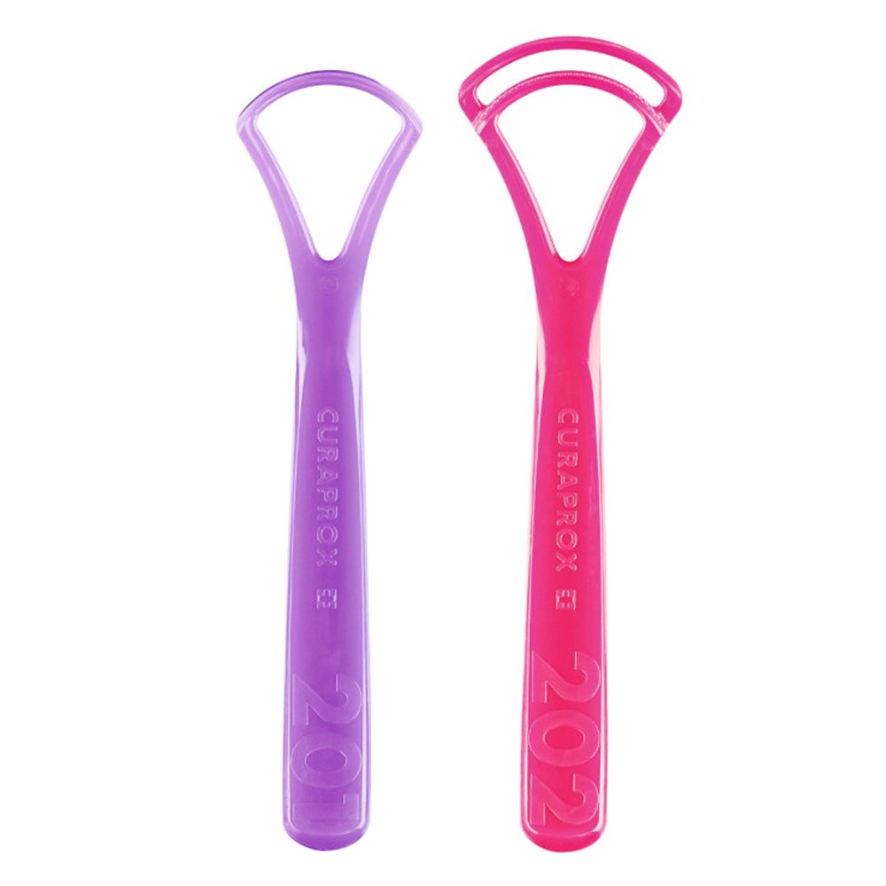 Curaprox Curparox Tongue Cleaner CTC 203 Καθαριστής Γλώσσας Διπλής & Μονής Επιφάνειας 2 Τεμάχια - Ροζ / Μωβ