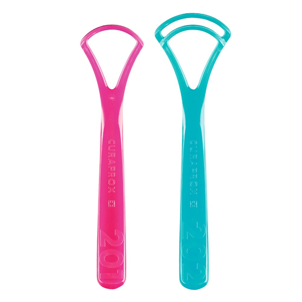 Curaprox Curparox Tongue Cleaner CTC 203 Καθαριστής Γλώσσας Διπλής & Μονής Επιφάνειας 2 Τεμάχια - Φούξια / Πετρολ