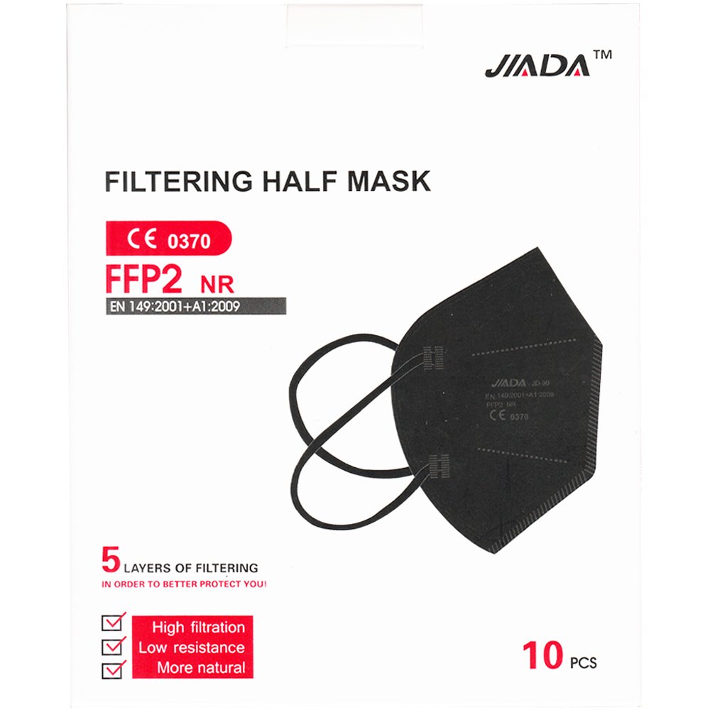 Jada Jiada Filtering Half Mask FFP2 NR Μάσκα Υψηλής Προστασίας Προδιαγραφών FFP2 NR μίας Χρήσης 10 Τεμάχια - Μαύρο