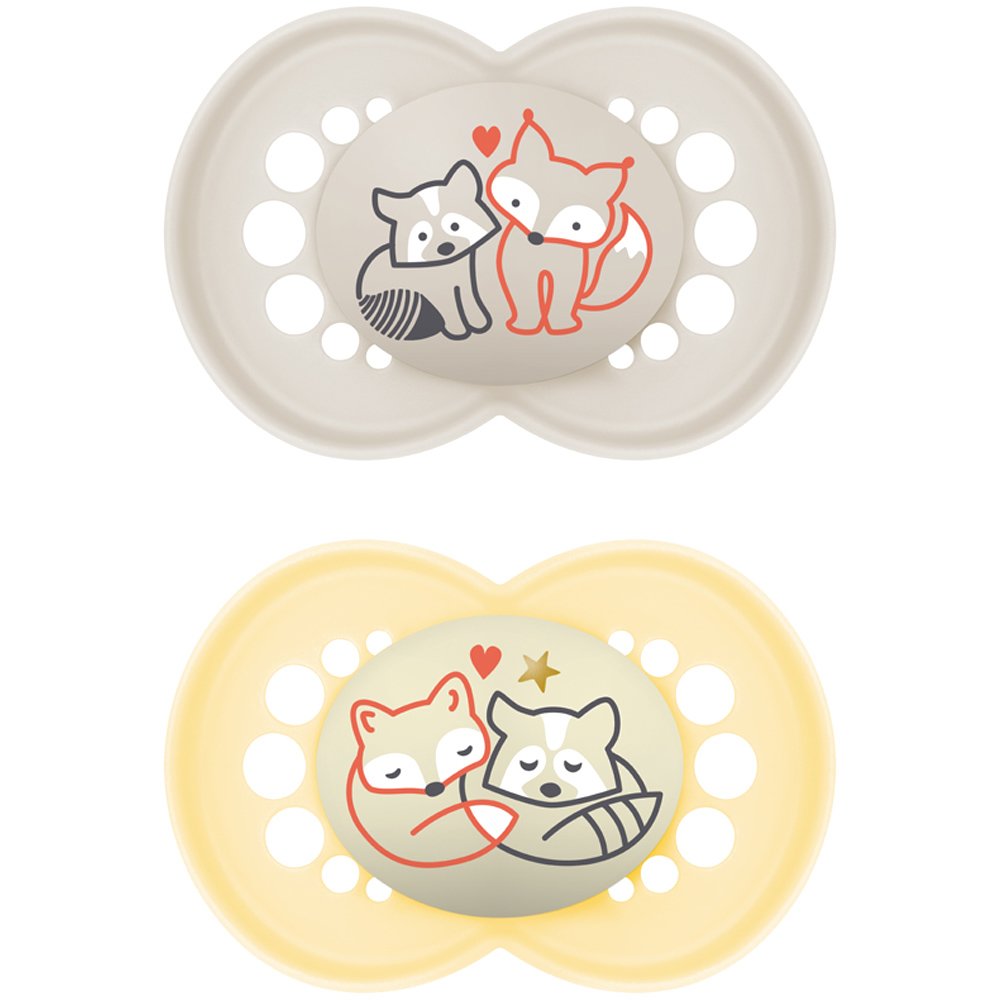 Mam Day & Night Silicone Soother 16m+ Ορθοδοντική Πιπίλα Σιλικόνης που Λάμπει στο Σκοτάδι από 16+ Μηνών Κωδ 274S 2 Τεμάχια - Κρεμ / Κίτρινο