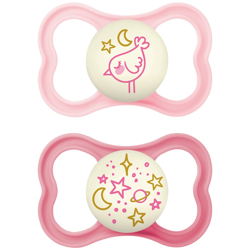 Mam Supreme Night Silicone Soother 16m+, Κωδ 298S, 2 Τεμάχια Ορθοδοντική Πιπίλα Σιλικόνης που Λάμπει στο Σκοτάδι - Φούξια / Μωβ