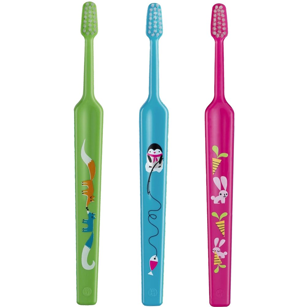 Tepe Tepe Kids Mini Extra Soft Toothbrush 0-3 Years Οδοντόβουρτσα με Μικρή Κωνική Κεφαλή & Πολύ Μαλακές Ίνες Κατάλληλη για τα Πρώτα Δόντια 3 Τεμάχια - Πράσινο / Μπλε / Φούξια