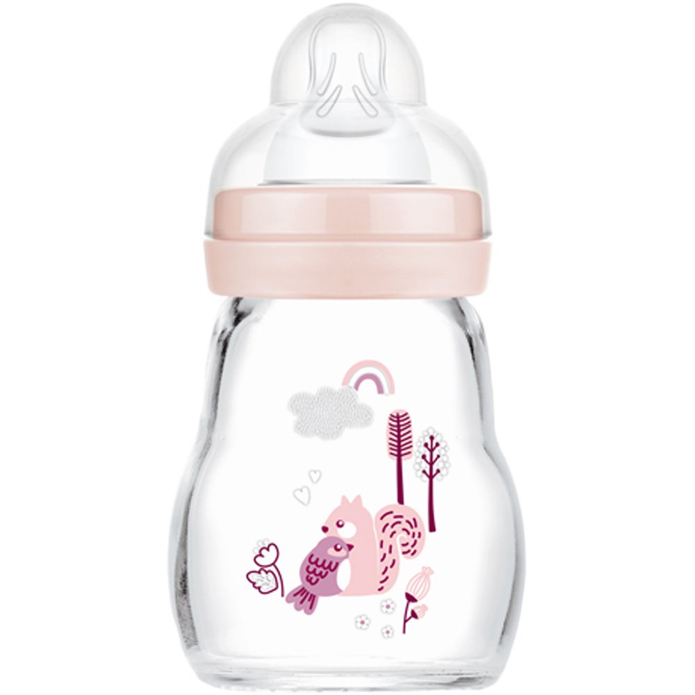 Mam Mam Feel Good Premium Glass Baby Bottle 0m+ Γυάλινο Μπιμπερό με Θηλή Σιλικόνης Αργής Ροής 170ml, Κωδ 370SU - Ροζ
