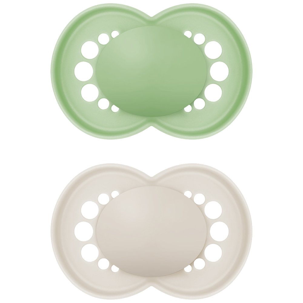 Mam Original Unprinted Matt Silicone Soother 6-16m Ορθοδοντική Πιπίλα με Θηλή Σιλικόνης Φιλική προς το Δερματάκι του Μωρού με Πρακτική Θήκη Μεταφοράς 2 Τεμάχια, Κωδ 178SUC - Πράσινο / Γκρι
