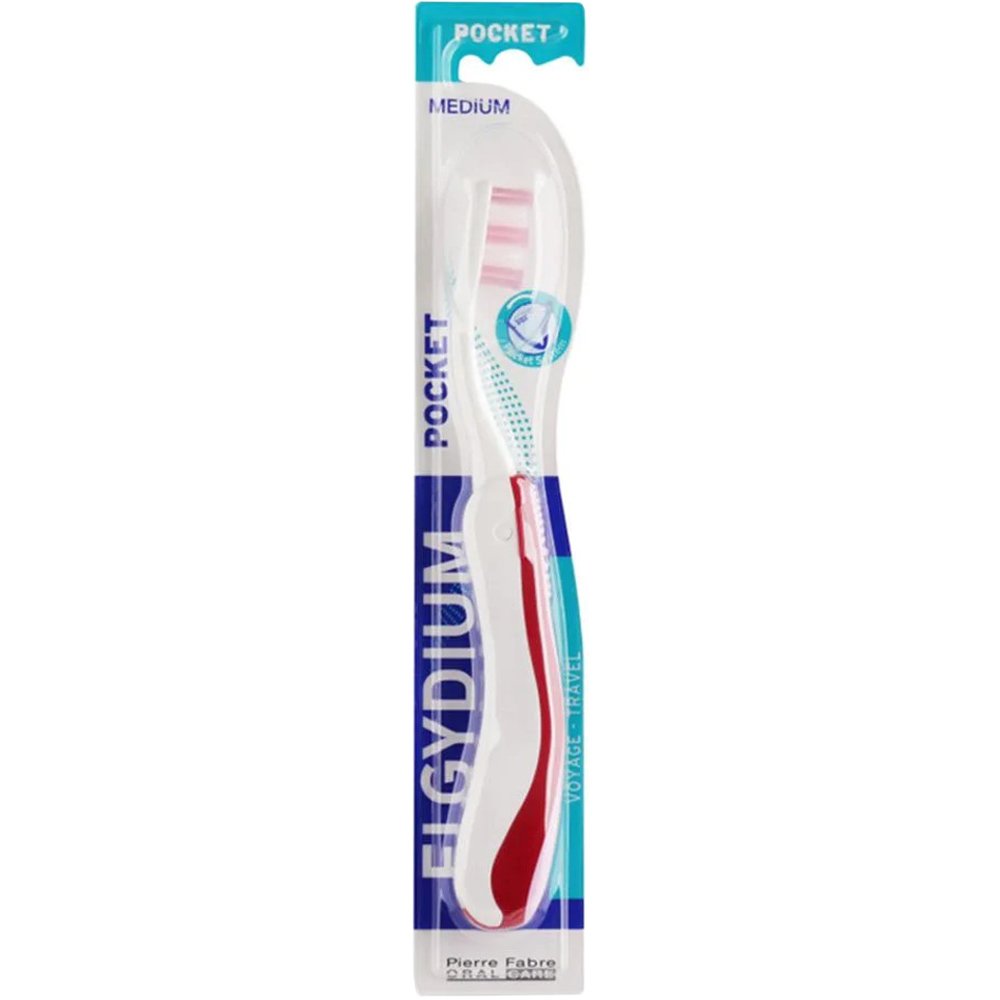 Elgydium Pocket Medium Travel Toothbrush Μέτρια Αναδιπλούμενη Οδοντόβουρτσα Ταξιδιού 1 Τεμάχιο - Κόκκινο