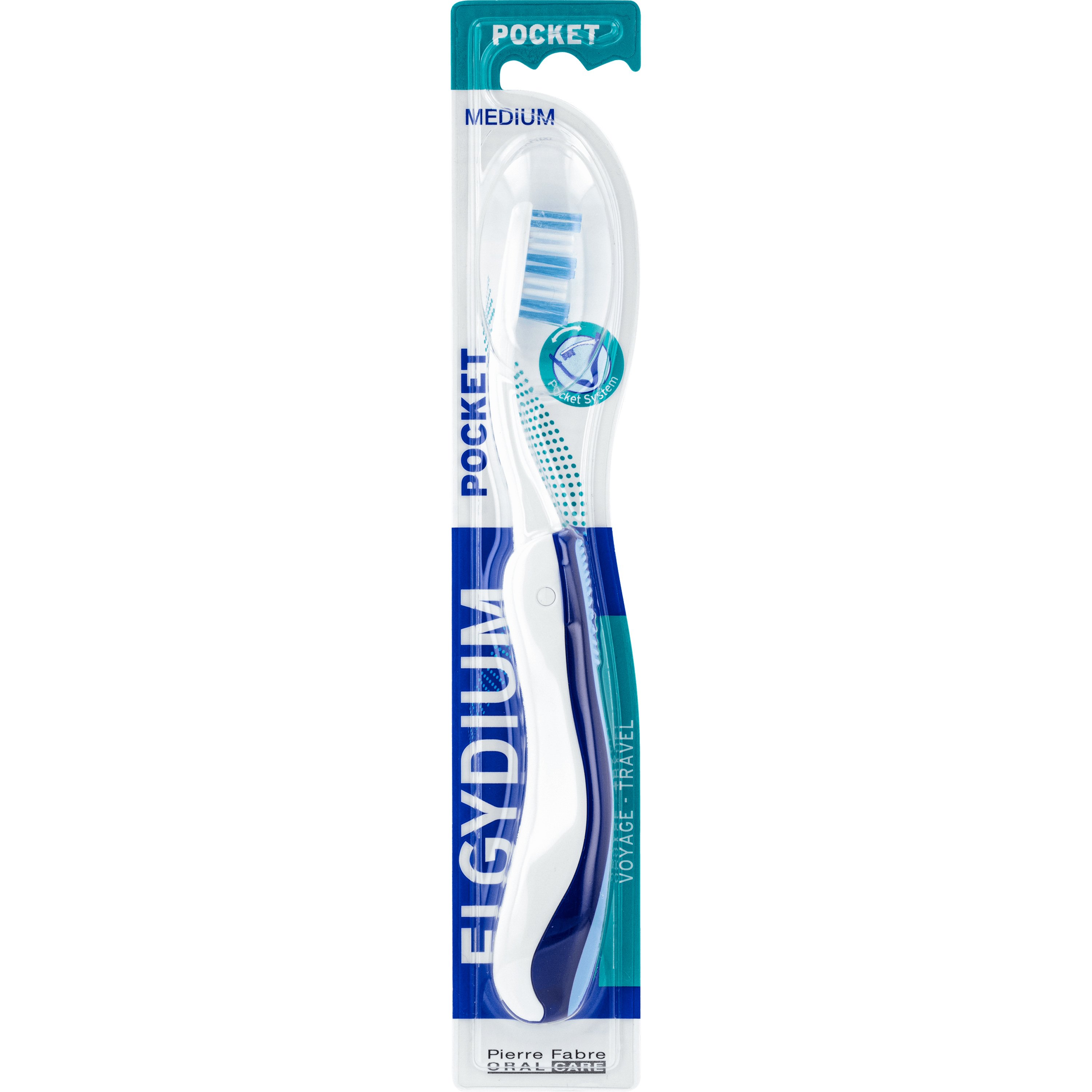 Pierre Fabre Oral Care Elgydium Pocket Medium Travel Toothbrush Μέτρια Αναδιπλούμενη Οδοντόβουρτσα Ταξιδιού 1 Τεμάχιο - Μπλε